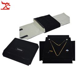 Cajas portátiles de terciopelo de 5 capas para exhibición de joyas, bolsa de almacenamiento, colgante negro, collar, pendientes, soporte para anillos, bolsa de viaje, carpeta de perlas
