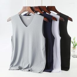 Men's Tank Tops Summer Ice Silk Top Men's Sports Quick Drying V-Neck Sleeveless Solid Sweatshirt Men