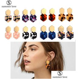 Dangle Chandelier New Arrival Leopard Print Acrylic Geometric Polygon Earring For Women Stainless Steel Pin Fashion Jewelry Gift D Dhn57