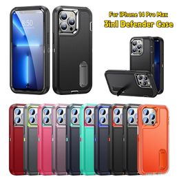 3in1 Military Heavy Duty Kickstand Phone Cases For iPhone 14 Pro Max 13 12 11 Pro Max XR XS 7 8 PLUS Samsung S22 S22 plus S23 S23 Ultra Hard PC Soft Silicone Shockproof Cover