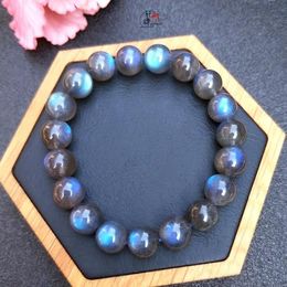 Bangles Natural Blue Light Labradorite Clear Round Beads Bracelet Women Men Big Grey Moonstone Labradorite 7mm 8mm 9mm 10mm 11mm AAAAA