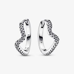 Sparkling Wave Hoop Earrings for Pandora Authentic Sterling Silver Wedding Eearring Set designer Jewellery For Women Crystal diamond earring with Original Box