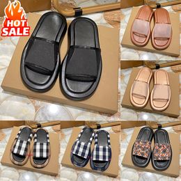 Luxurys womens slippers BBR exaggerated Cheque cotton platform slides brown black designer summer sandals flats fashion women slide slipper beach flip flop sandal