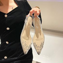 Sandals Fashion PVC Transparent Women's 2023 Crystal Mid Heels Pumps Rhinestone Pointed Toe Women Bridesmaid Wedding Shoes