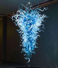 Restaurangdekoration Flush Mount Pendant Light Modern Blue Colored Blown Glass Chandelier Cheap Hanging Lamp