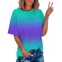 Women's Blouses Ladies 2023 Summer Gradient Tie Dye Printing Trend Women's Short Sleeves Leggings Tops Low Back For Women Clothing