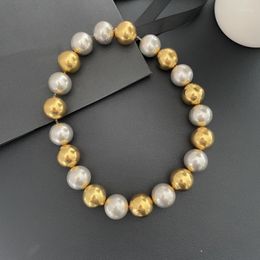 Choker Timeless Wonder Brass Geo Balls 2 Tone Magnetic Necklace For Women Designer Jewelry Goth Top Runway Trendy Fashion Rare 4511