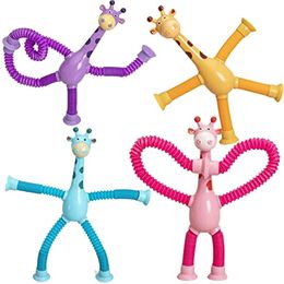 Novelty Games 4 Pcs Telescopic Suction Cup Giraffe Toy Cartoon Puzzle Parent Child Interactive Decompression Stress Relief 230520
