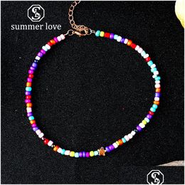 Beaded Necklaces New Fashion Beach Choker Necklace Moon Star Sun Pendant For Women Rice Beads Chain Jewelry Gift Drop Delivery Pendan Dhzab