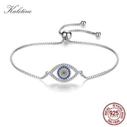 Bangle KALETINE Evil Eye Bracelets For Women 925 Sterling Silver Tennis Bracelet Blue CZ Mens Bracelets Adjustable Bead Jewellery 2019