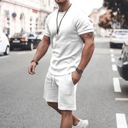 Men s Tracksuits Men Clothing T shirt Suits Shorts and T Shirt Set Solid Coloured Crew Neck Drawstring 2 Piece Apparel Designer Sportswear Classic 230520