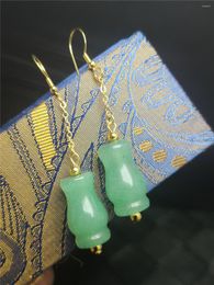 Dangle Earrings Natural Green Jade Vase Design Pendant S925 Silver