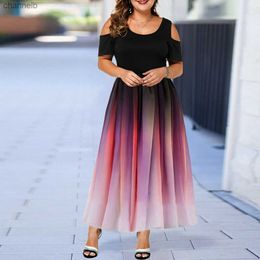 Casual Dresses Plus Size Summer Women's Dress Elegant Gradient color Print Party Dress Women Cold Shoulder Casual Beach Dresses Club Outfits L230520