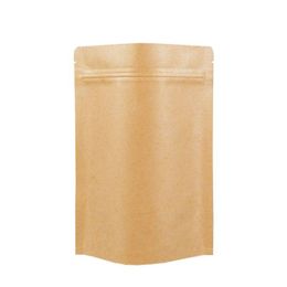 Packing Bags 11 Sizes Brown Kraft Paper Standup Heat Sealable Resealable Zip Pouch Inner Foil Food Storage Packaging Bag With Tear N Dhacn