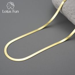 Necklaces Lotus Fun 18K Gold Simple Flat Snake Herringbone Necklace Chain for Women Gift Real 925 Sterling Silver Top Quality Fine Jewellery