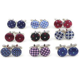 Dots Plaid Polyester Cufflink Mens Shirt Classic Cuff bottons Buniess Casual Fashion Round Cufflinks Fashion Brand Jewellery