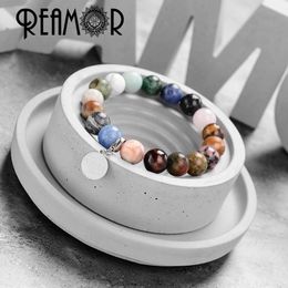 Bangle REAMOR Universe Galaxy Solar System Natural Stone Bracelets Star Eight Planets Elastic Beaded Charm Bracelet Men Women Jewellery