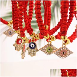 Chain Braided Thread Lucky Red String Bracelet Women Men Crystal Eye Hamsa Hand Charm Bracelets Fashion Friendship Handmade Jewellery Dhukd