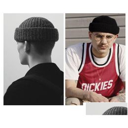 Beanie/Skull Caps Fashion Mens Cap Winter Warm Korean Version Of The Street Knitting Wool Melon Leather Outdoor Tide Hats Drop Deliv Dhvzd