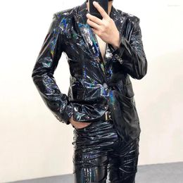 Men's Suits Black Phantasmagoric Mirror Leather Suit Man Plus-size Show Patent Jacket Custom Club Clothes