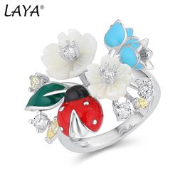 Rings Laya 925 Sterling Silver Fashion Natural Shell Flower Green Leaf Enamel Animal High Quality Zircon Ring For Women Jewellery