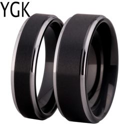 Rings Men's Wedding Band Ring Women Fashion engagement Ring Matte Black With Silver Step Tungsten Ring 100% Tungsten Finger Ring