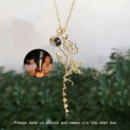 Necklaces Custom Projection Necklace Personalized Name Necklace With Birth Flowers Customized Photo Necklaces Memorial Birthday Gift