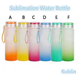 Tumblers 500Pcs 6 Colours Factory Price Sublimation Water Bottle 500Ml Frosted Glass Bottles Gradient Blank Tumbler Drink Ware Drop D Dha7W