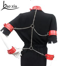 Necklaces New Vintage Goth Red Faux Leather Collar Chain Necklace Set Sexy Gothic Harness Harajuku Punk Bondage Statement Choker For Women