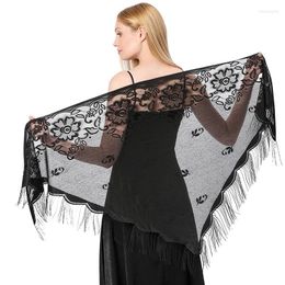 Scarves Women Sun Protection Shawl Lady Hollow Out Summer Bikini Scarf Tassels Solid Color Lace Accessory Holiday Breathable Beach Wrap