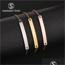 Chain Fashion Jewellery Personalised Curved Bar Blank Stainless Steel Bracelet Custom Engraving Label Card For Women Mother Friend Dro Dh5Rq