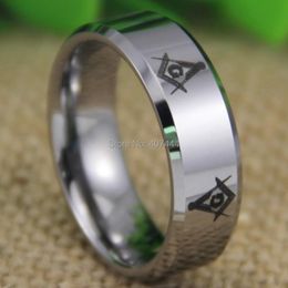 Rings Free Shipping YGK JEWELRY Hot Sales 8MM Shiny Silver Bevel The New Freemason Masonic Mens Tungsten Wedding Ring