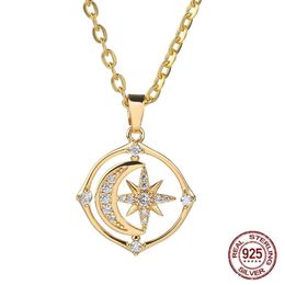 Necklaces Poulisa Moon Star Hollow Out Moissanite Pendant Necklace S925 925 Sterling SIlver Chain Neck Necklaces Hypoallergenic Chains