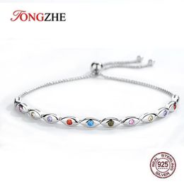 Bangles TONGZHE Evil Eye Bracelet 925 Sterling Silver Tennis Bracelets for Women Rainbow Colourful CZ Adjustable Men Turkey Jewellery 2019