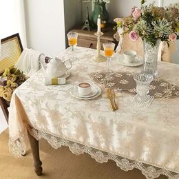 Table Cloth Champagne Lace Cover Luxury Rectangular European Style Waterproof Jacquard Tablecloth For Decor