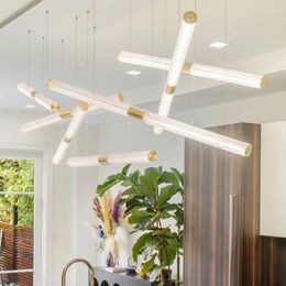 Pendant Lamps 2023 LED Tube Luxury Long Stick Simple Gold Modern Study Bar Shops Glass Office Exhibition Hall Lamp Chandelier