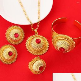 Earrings Necklace Set Ethiopian Jewellery Gold Colour Pendant Ring Bangle Eritrea Africa Habesha Party Items Drop Deli Dhgarden Dha45