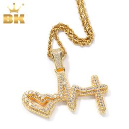 Necklaces The Bling King ECG Pendant Heartbeat Because of You Couple Gift Punk Style Copper Jewellery Gold In stock Dropshipping