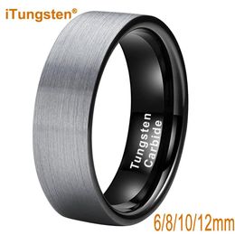 Rings 12MM Black Tungsten Ring Mens Wedding Band Flat Men Band Brush Finish comfort fit