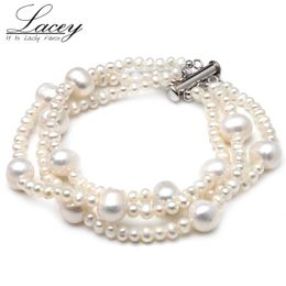Bangle Fashion real natural freshwater pearl bracelet bangles Three strands pearl bracelet Jewellery for girlfriend custom made gift