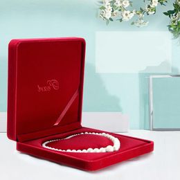 Display big size velvet Jewellery box long pearl necklace box gift box heart shape inside with word 'pearl'on the box