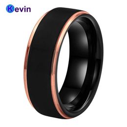 Rings Black Rose Gold Men Women Wedding Band Tungsten Carbide Ring Trendy Jewellery Stepped Brushed Finish 8MM Comfort Fit