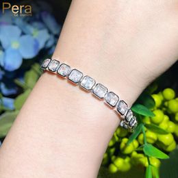 Bangle Pera Glitters Princess Cut Cubic Zirconia Silver Plated Tennis Chain Link Bracelets for Women Hip Hop Jewelry Accessories B211