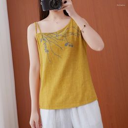 Ethnic Clothing 2023 Summer Cotton Linen Camis Tops Women Sleeveless Spaghetti Strap Casual Tank Chinese Style 30761