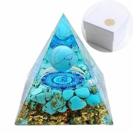 Components Handmade Blue Turquoise Sphere Orgone Pyramid Crystal Healing Orgonite 60mm Pyramid Lnclude Gift Box