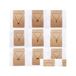 Pendant Necklaces Retro Stainless Steel Key Coin Cross Necklace For Women And Men Mini Short Clavicle Chain With Paper Card Drop Del Dh4Fp