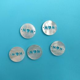 Crystal 30pcs Natural 15mm MOM Hollow Letter Shape Pearl shell Beads Round MAMA Letter Mother of Pearl shell for DIY Jewelry