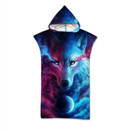 New 3D sided Printed Animal wolf Robe Bath Towel Outdoor Adult Hooded Beach Towel Poncho Bathrobe Towels Women Man Bathrobe