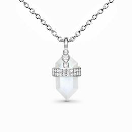 Necklaces AsinLove Fashion Real 925 Sterling Silver Hexagon Pillar Gemstone Crystal Synthesis Moonstone Pendant Necklace for Women Jewelry