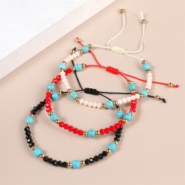 Boho Colorful Glass Rice Beads Hand String Yoga Braided turquoise Beaded Strand Bracelet Yoga Jewelry
